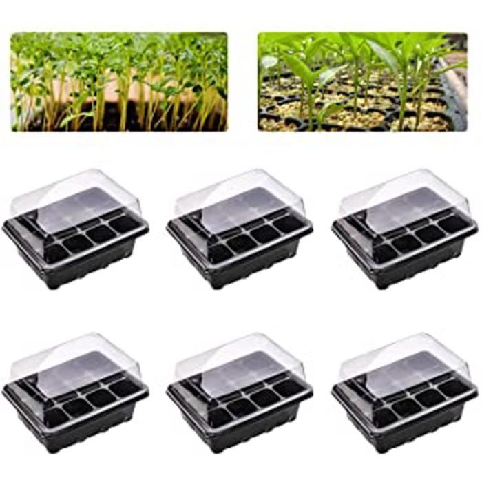 M-ok4 Plateau De Semis, Lot De 6 Bac À Semis Mini Serre Pour Semis, Plateaux De Culture Avec Couvercle, 12 Cellules Serre De Jardin