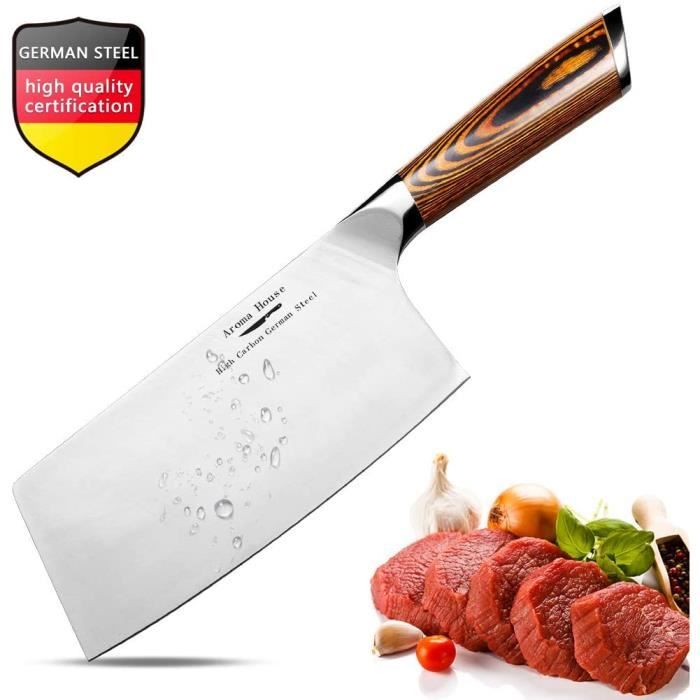Aroma House Couteau du Chef Chinois-17cm Couperet de Cuisine,Feuille de Boucher Couteau Couteaux de Cuisine Acier Inoxydable,Poignée