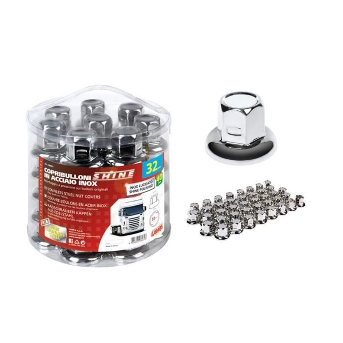 Cache Écrou 32mm (40 pcs) Inox Chromé Poids Lourd