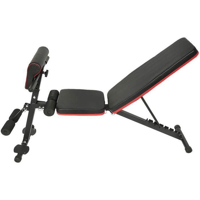 Banc de Musculation Pliable, Banc de Fitness Réglable, Multifonction Banc de Exercice, pour Domicile- Bureau- Gym, Noir + Rouge