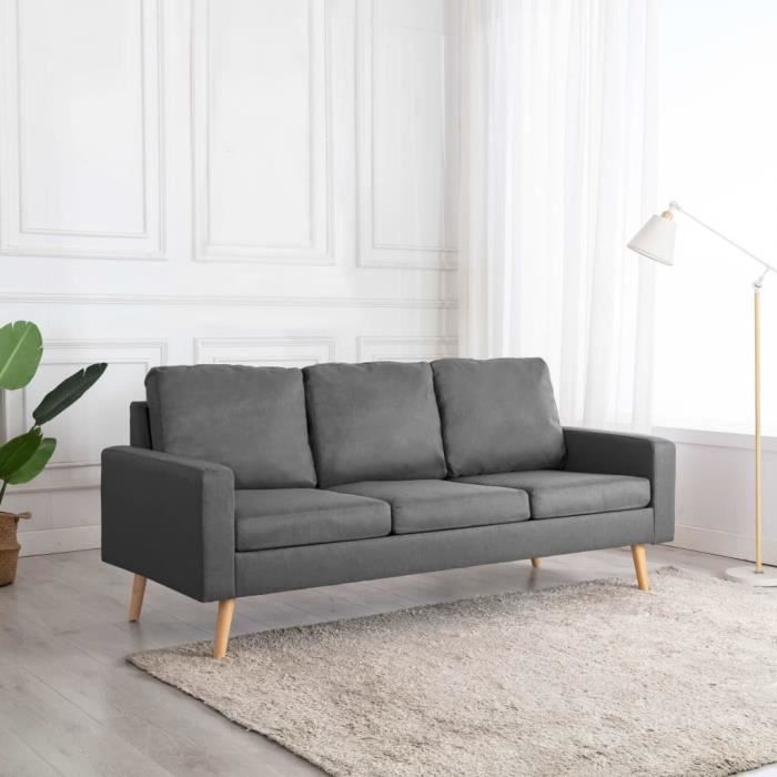 Canapé à 3 places Gris clair Tissu -VQU