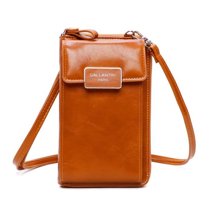 Gallantry - Petit Sac Téléphone Portefeuille Porte-monnaie Avec Bandoulière Tout-en-un Femme - Camel
