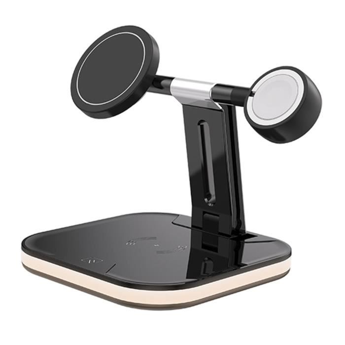 Écouteurs LED à rapide pliable 3 en 1, protection contre les courts-circuits, chargeur sans fil magnétique pour support Le noir