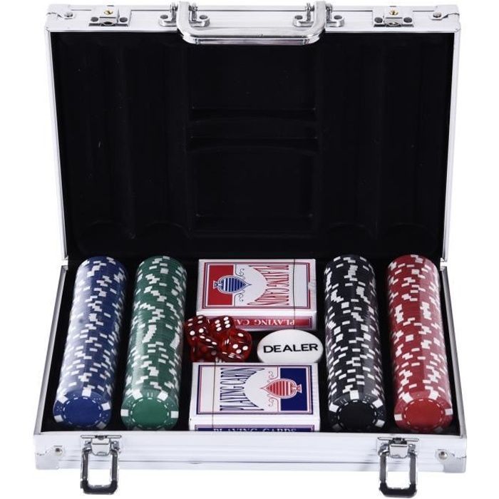 Mallette pro poker coffret complet 30L x 21l x 6,5H cm 200 jetons aluminium 30x21x6,5cm Aluminium
