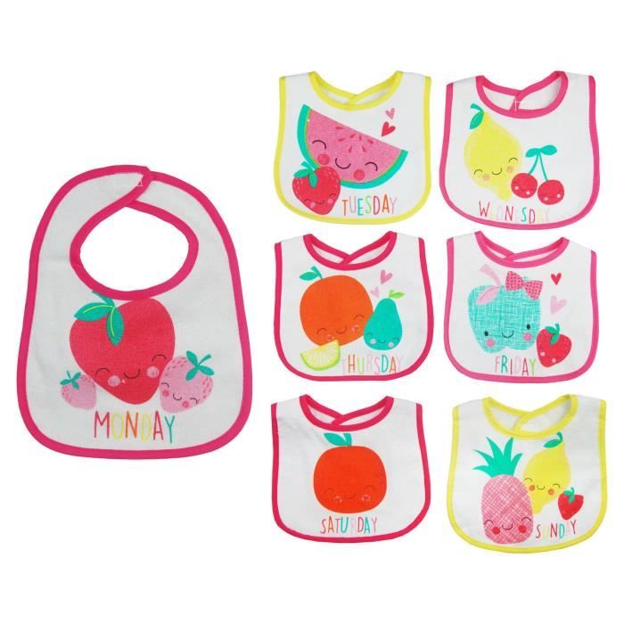 Lot de 7 bavoirs naissance pour bébé fille thème -fruits-