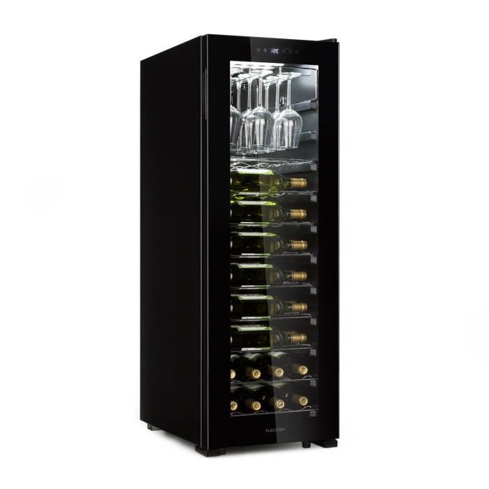 Klarstein Bellevin 62 Cave à vin de service pour 56 bouteilles & 15 verres ( 173L ) - 5-20°C - classe A - porte vitrée - noir