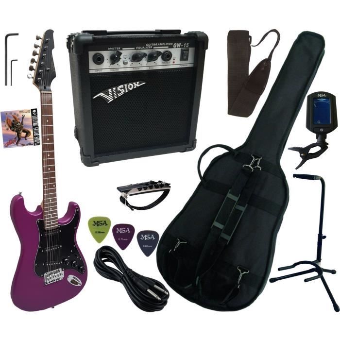 PACK GUITARE Electrique Lila Mat 9 Accessoires Ampli 15W