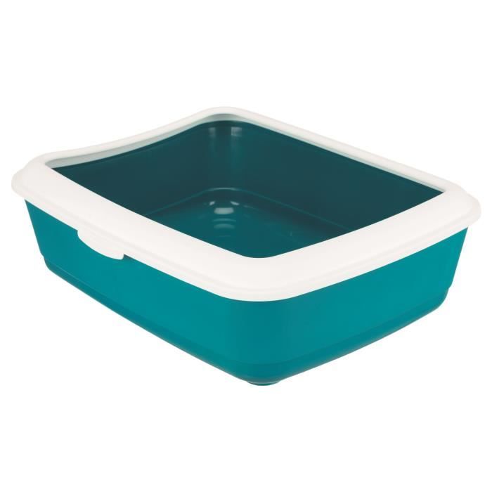 TRIXIE Bac à litière Classic - 37 x 15 x 47 cm - Avec rebord - Bleu pétrole et blanc - Pour chat