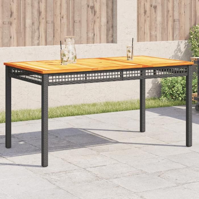 VidaXL Table De Jardin Élégante En Résine Tressée Noire Et Bois D'Acacia - Table à Manger Extérieure Pour Terrasse, Patio Et Balcon