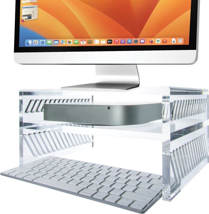 Fenge Réhausseur d'Écran d'Ordinateur 109,4cm 2 Niveaux Grand Moniteur Stand en Acrylique - Support d'Ordinateur,Moniteurs,TV,PC,Imprimante-Charge de 45kg,Blanc