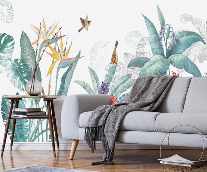 3D Papier Peint Panoramique Jungle Soie Vert Plante Tropicale Nature ...