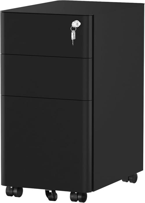 Caisson Bureau Roulant YITAHOME 3 Tiroirs - Avec Serrure, Pour Fichiers A4, Noir