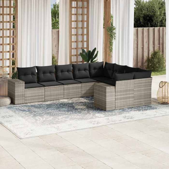 vidaXL Salon de jardin 9 pcs avec coussins gris clair résine tressée 3223041