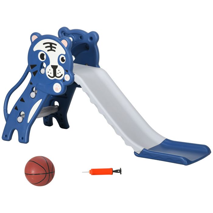 Toboggan Enfants 108 Cm Avec Panier Basket – Glissière Extérieur Antidérapante & Stable Bleu/Rouge