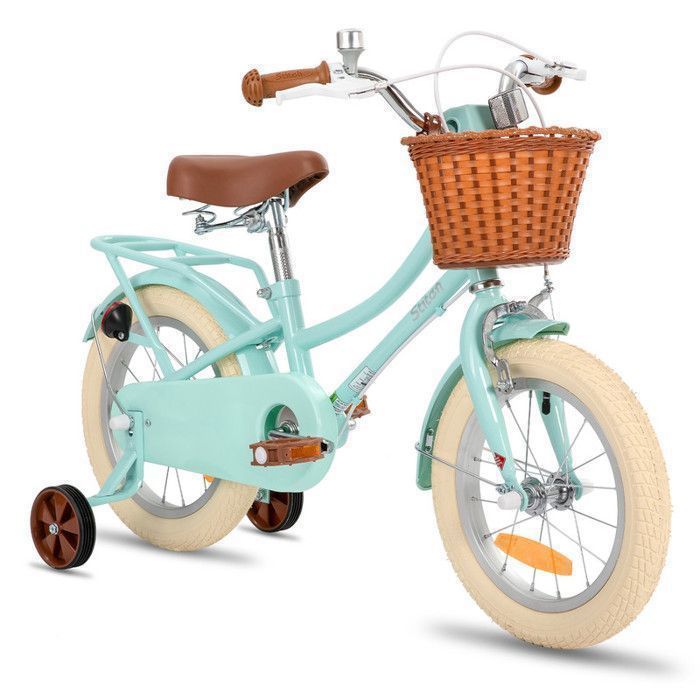Vélo pour enfant - JOYSTAR 14 - Avec panier avant et porte-bagages arrière - Idéal pour les balades en parc pour les filles - Vert