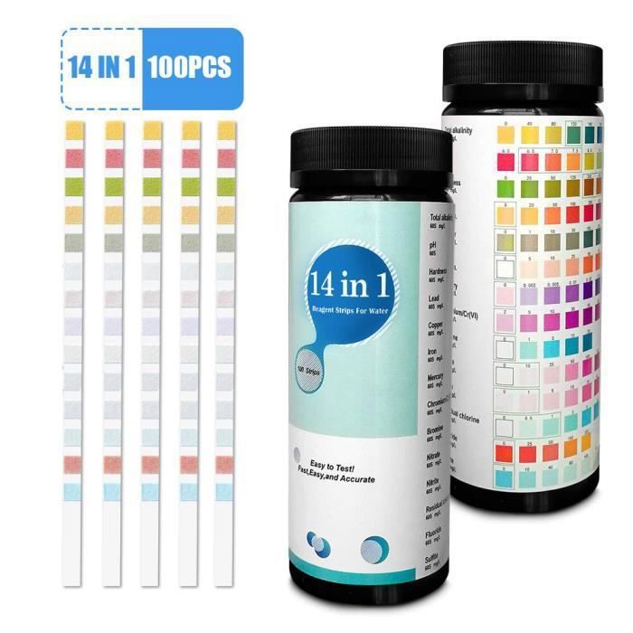 100 Bandelettes Test PH Piscine 16 En 1 - Mesure Chlore, Brome, Alcalinité - Résultats En 30 Secondes