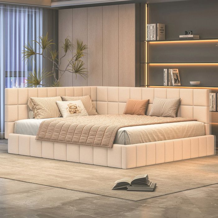 Lit Rembourré Canapé-Lit 160 X 200 cm Lit Gigogne avec Sommier a Lattes en Tissu Velours Agréable a La Peau Beige