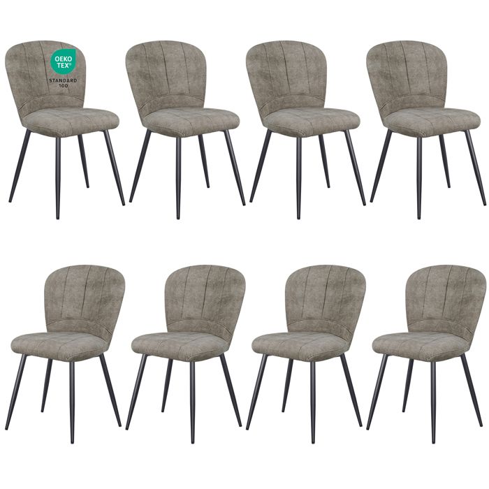 Chaises de salle à manger - WAFTING - Design coquille - Chenille gris-brun - Pieds métal - Lot de 8