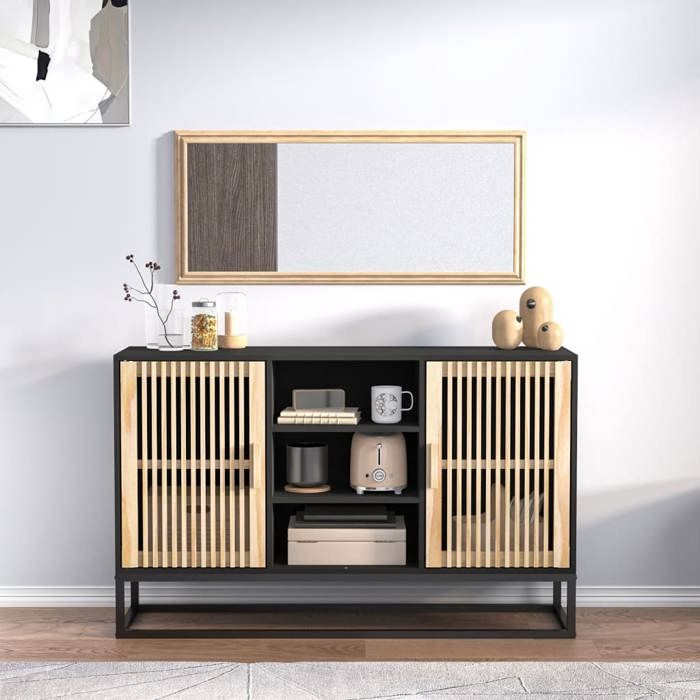 SALE 2025Meuble bas bahut vaisselier - Buffet noir 105x30x65 cm - bois dingénierie 19 85 Kg 3999