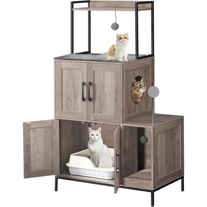Comparer les prix de Arbre à Chat - HOOBRO - Maison de Litière - Tour à Chat - 78 x 45 x 135 cm - Gris