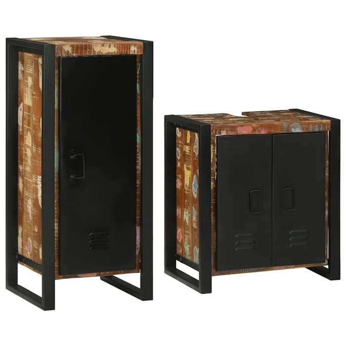 Moderne Ensemble de mobilier de salle de bain - Meuble/Colonne Salle de Bain - avec stockage 2 pcs@FR(24333）