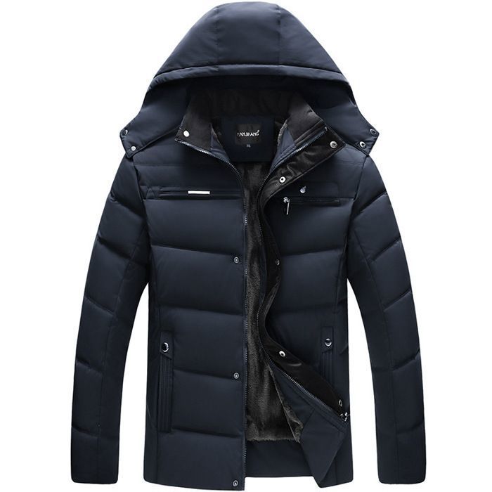 Doudoune Homme Hiver Doudoune Chaud avec Capuche Amovible Veste Décontractée pour Ski Patinage - Bleu foncé M-XXXL