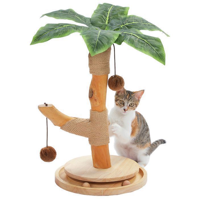 Comparer les prix de PAWZ Road Griffoir pour Chat en Bois de 45cm Design Feuilles avec Tunnel à Balle & Sisal Naturel 45 cm Beige