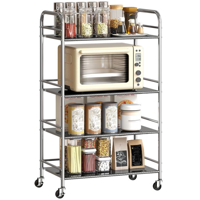 Desserte cuisine - HOMCOM - 4 niveaux - avec poignées roues - en acier inoxydable - 201 60 x 35 x 100 cm - argenté Desserte cuisine - HOMCOM - 4 niveaux - avec poignées roues - en acier inoxydable - 201 60 x 35 x 100 cm - argenté