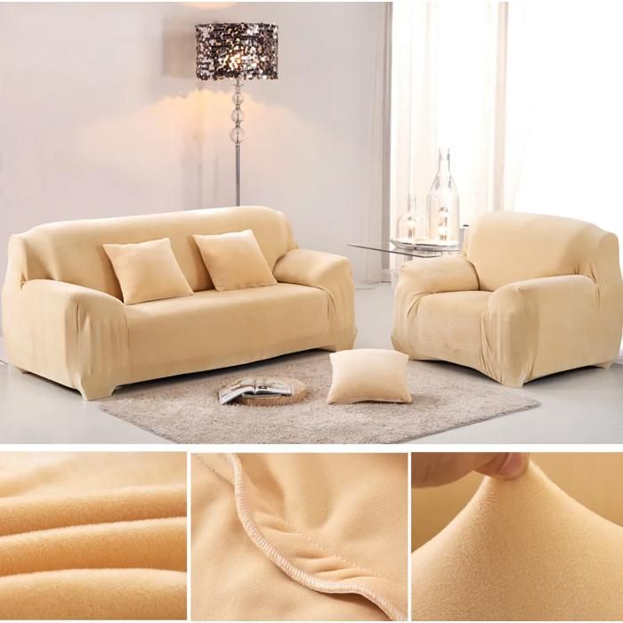 Housse de canapé - YYV - Extensible - Velours épais - Antidérapante - Beige 2 places 145-185 cm