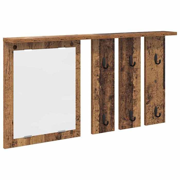 Marron Porte-manteau mural - Meuble d’Entrée pour vêtements avec étagère - Bois ancien 85 x 10 x 45 cm @EU363673