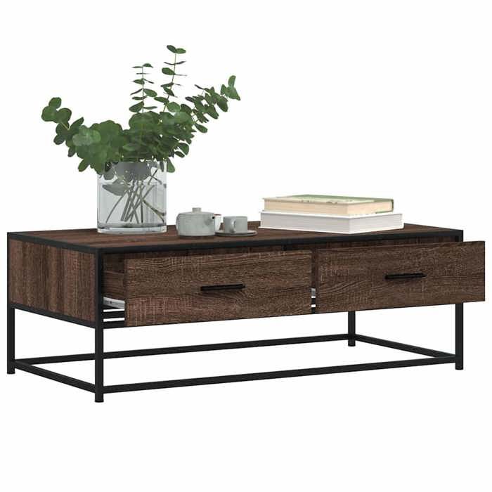 Black Month Table de Canapé BURKE moderne Table basse chêne marron 100x50x35cm bois dingénierie et métal LL3348