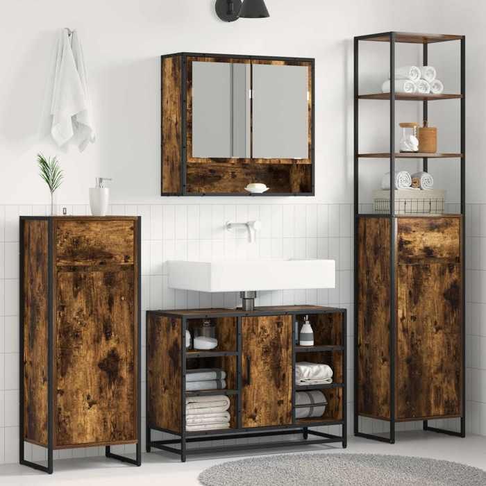 (ON SALE)Cabinet de salle de bain - Meuble/Colonne Salle de Bain - avec porte Chêne Fumé 40x30x100 cm @FR7287696