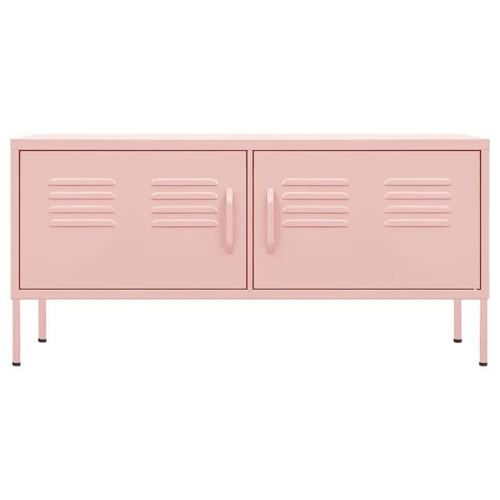 Meuble TV en acier - vidaXL - 105x35x50 cm - Rose - 1 étagère - Capacité totale 100 kg - Niveleurs inclus