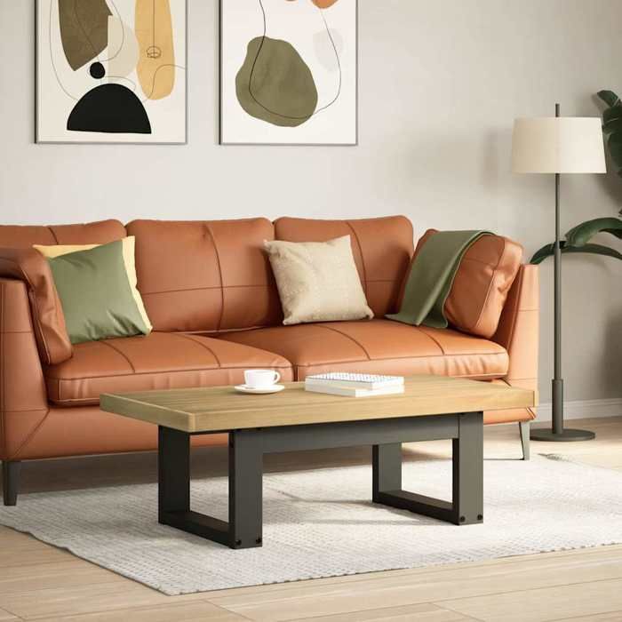 Table basse en bois de pin massif - GKO - 120x60x40 cm - Pieds en forme de U - Naturel - Noir - Assemblage requis