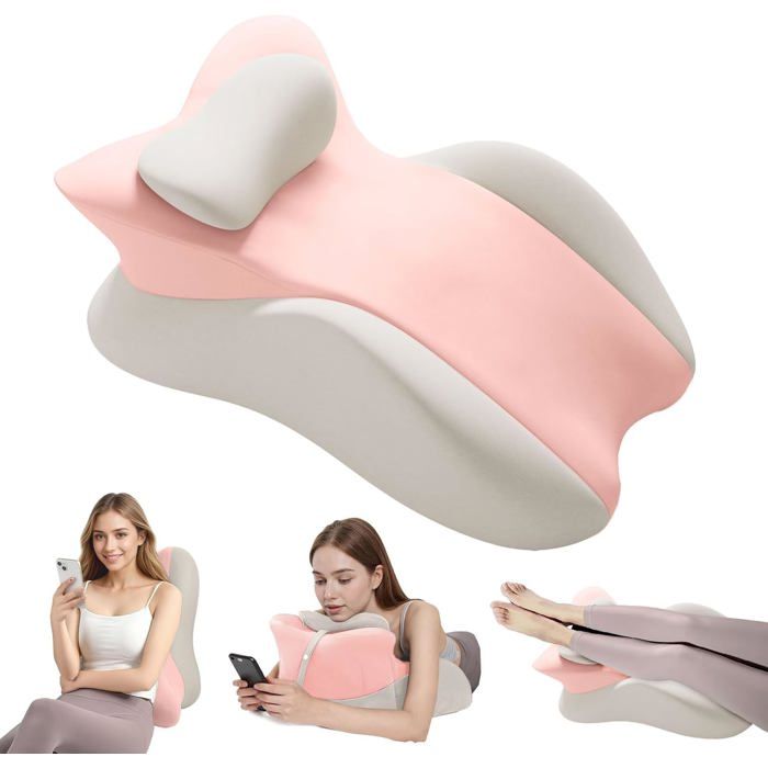 Coussin triangulaire coussin de lecture et coussin de soutien lombaire - coussin de relaxation pour lit canapé et sol - (Rose )
