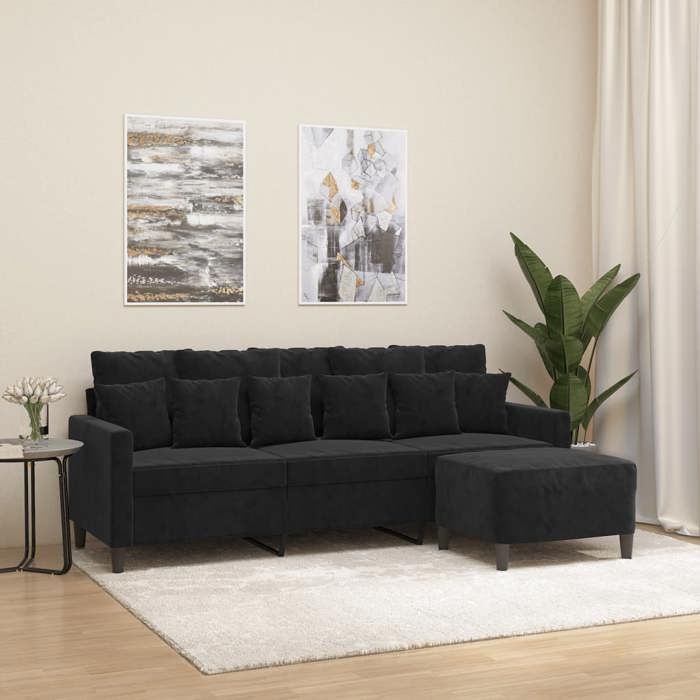 NEW 2026 Canapé moderne - Design ergonomique - pour salon - à 3 places avec repose-pieds Noir 180 cm Velours L2193