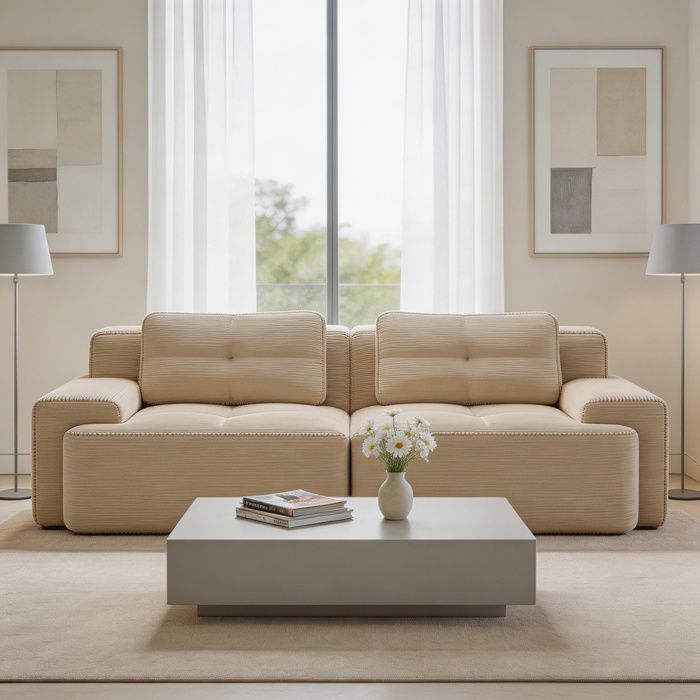 Canapé modulaire convertible lit - Boneless - Velours côtelé - Assise profonde 74 cm - Mousse Premium 32D