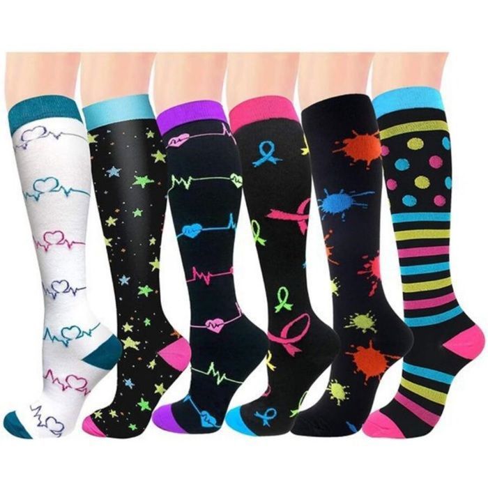 Chaussettes de Compression pour Hommes et Femmes - 6 Pairs Bas de Contention - Running - Mix 6 couleurs