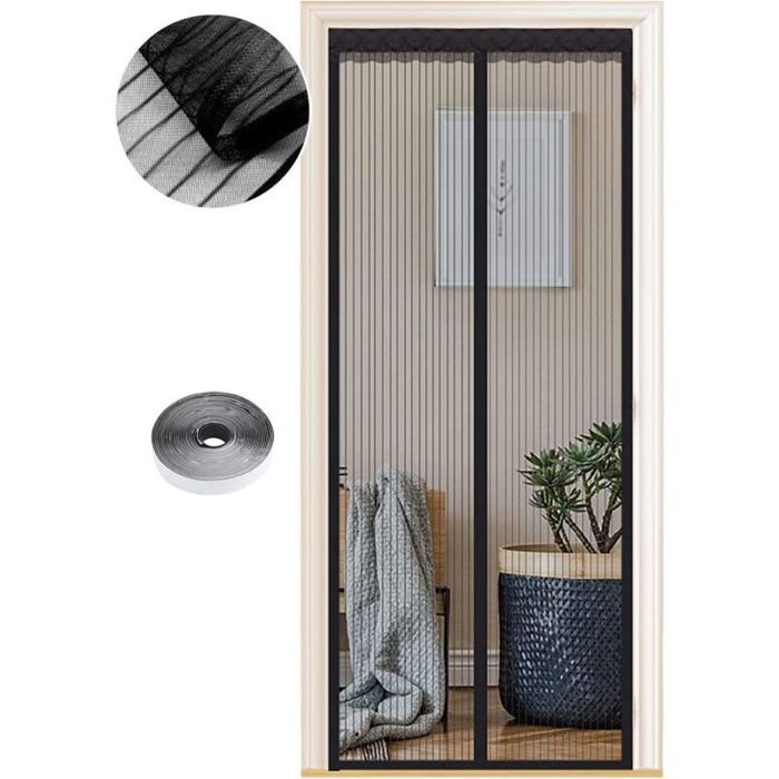 Moustiquaire Magnétique pour Portes 140 x 220cm Puissants Aimants de Porte Rideau Couloirs Patio Sans Perçage Bandes Noires