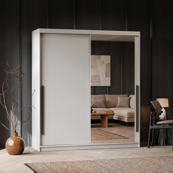 Armoire SILENTE 180 cm - avec miroir - portes coulissantes - Cachemire