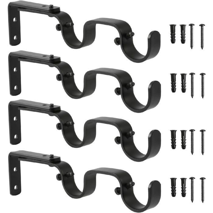 Supports De Tringle À Rideau Double Réglables 4 Pièces Noires En Fer Pour Tige De 254 Cm Charge Jusquà 158 Kg Pour Maison Et B