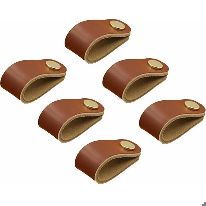 6 Pièces Cuir PoigneeCuir Meuble Poignée Poignee Cuir BoutonCuir Poignées de Placard Poignées en Cuir Cuisine