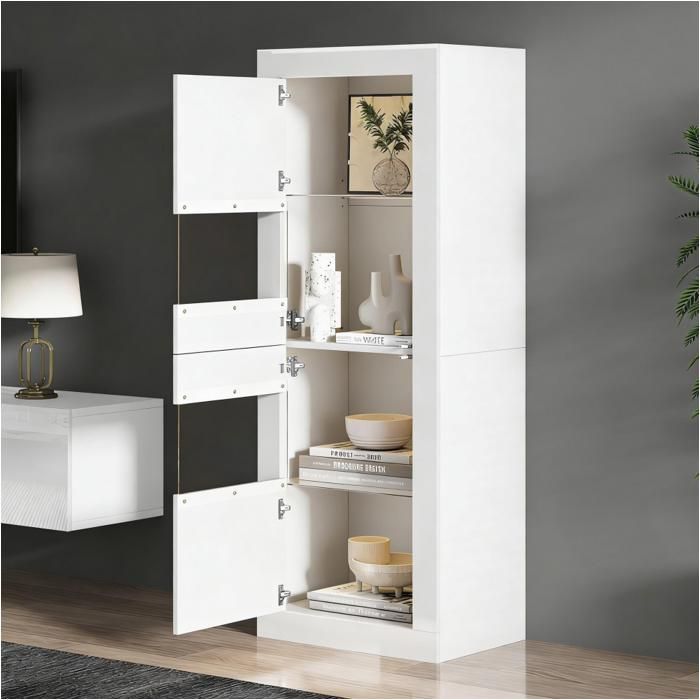 Vitrine Haute Blanche 61x42x162cm Éclairage LED Intégré Étagères Verre Meuble Autoportant Rangement Salon Intérieur Vitrine Haute Blanche 61x42x162cm Éclairage LED Intégré Étagères Verre Meuble Autoportant Rangement Salon Intérieur