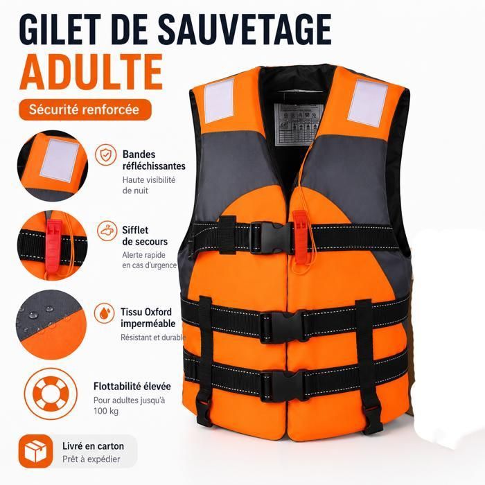 Gilet de sauvetage - AProsp - X8 - adulte enfant forte flottabilité réfléchissant sifflet natation nautique Bateau Voile