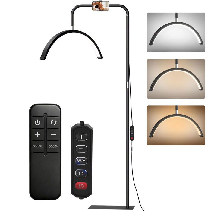 Lampadaire LED demi-lune - HOMCOM - rotative 350° - 7 températures de couleur - acier et plastique - 77 5 x 20 5 x 186 cm - noir