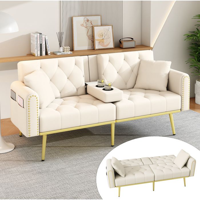 Canapé sofa lit à deux volets avec 3 positions réglables et porte-verres idéal salon et chambre