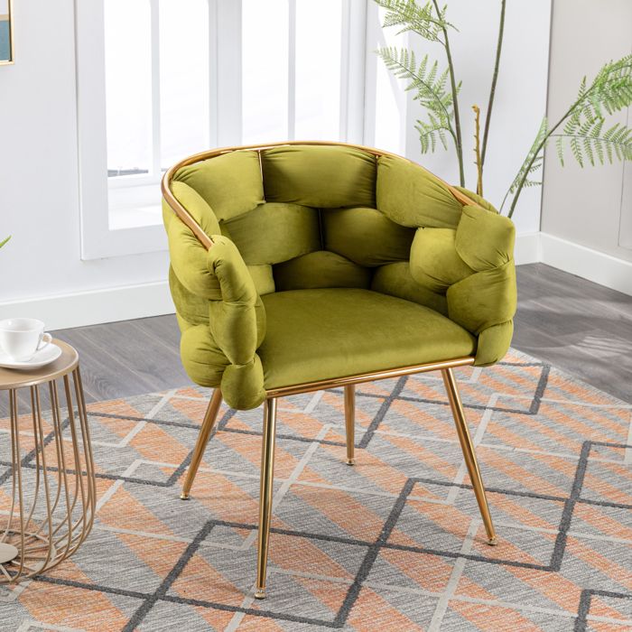 Fauteuil d appoint design luxe en velours avec accoudoirs cadre métal doré charge 150 kg pour chambre salon salle à manger
