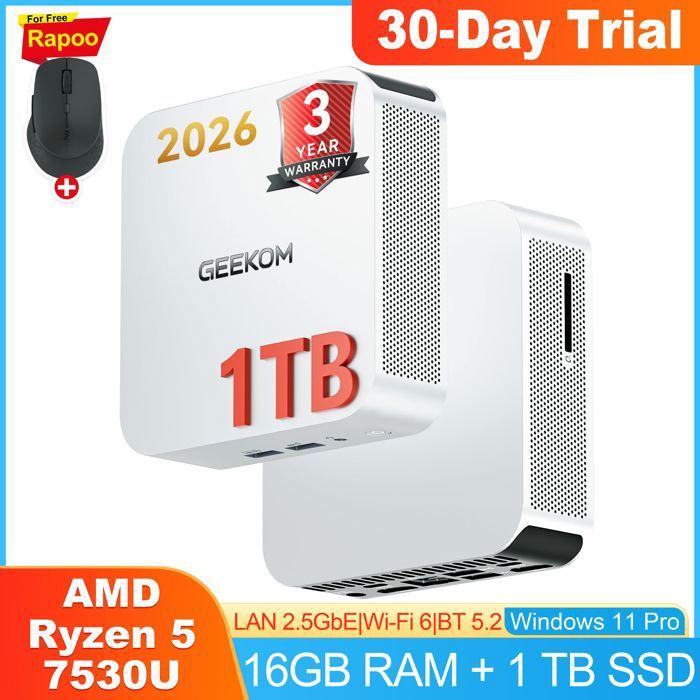 Mini PC GEEKOM A5 Pro AMD Ryzen 5 1TB SSD Radeon Windows 11 Pro - vue 2