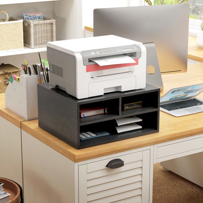 Meuble porte-imprimante de bureau 2 niveaux avec 3 étagères ouvertes 47 x 40 x 22 5 cm noir