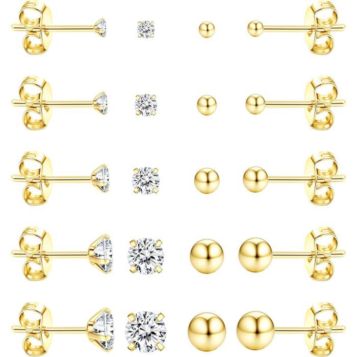 10 Paires Boucle DOreille Or Petite Boucle 14K DOreille Boucles DOreilles Femme Acier Chirurgical 316L Petites Boucles D[PP43]